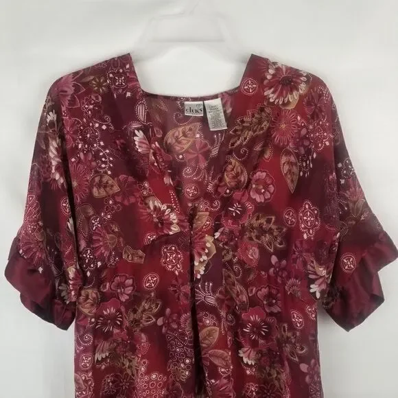 DUO MATERNITY SIZE L. 100% POLYESTER. BEAUTIFUL BURGANDY FLORAL W/SATIN LIKE HEM - Picture 4 of 15